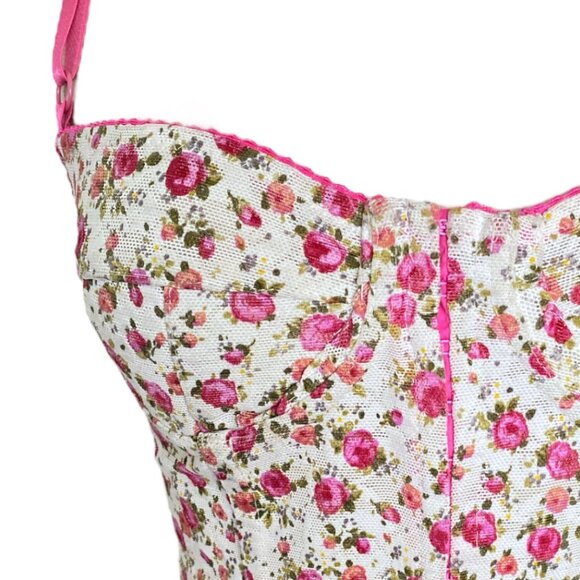 Dolce&Gabbana CORSET Pink Floral Bustier  D&G Denim Back Bustier Top Size Small - Picture 8 of 16